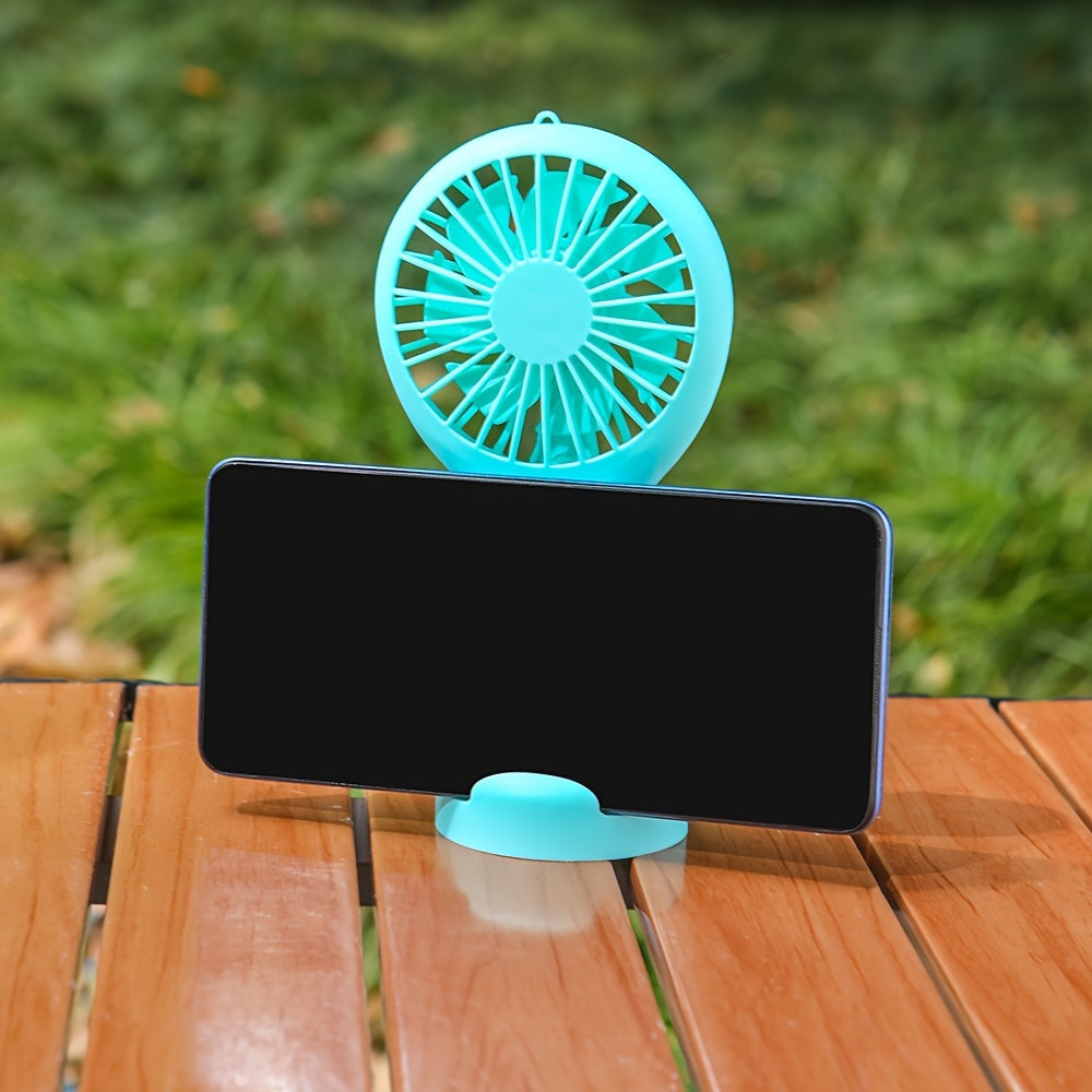 USB Rechargeable Handheld Fan with Pocket Cooling Function, Ideal for Students, Office, Travel and Outdoor Use, Features Phone Holder