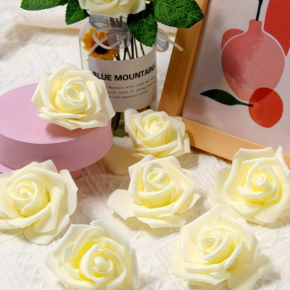 50pcs of 7.5cm Artificial Foam Rose Flower Heads in Ivory White for Wedding Party Home DIY decorations.