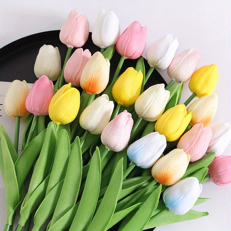 10 Artificial tulip flowers for DIY bridal bouquets, home decoration, and indoor/outdoor display.