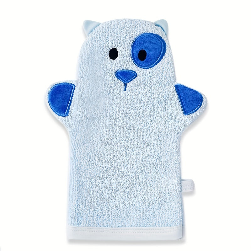 Set of Kids' Cartoon Bath Gloves, Children's Bath Towel with Animal Embroidery, Soft Rubbing Towel Shape