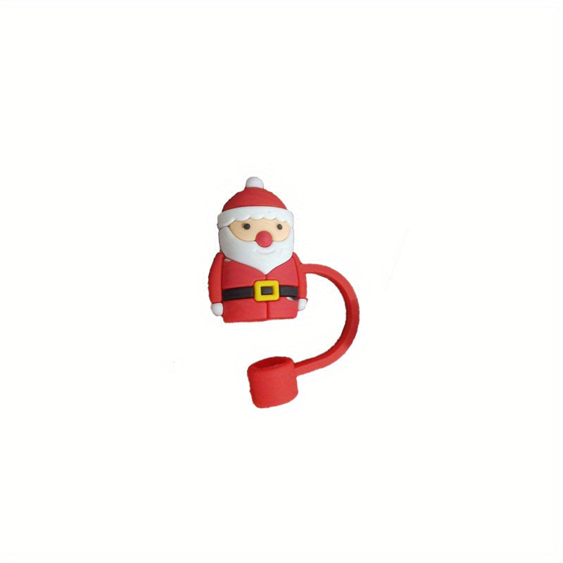 Christmas Silicone Straw Cover - Reusable and Cute Cartoon Design featuring Santa Claus, Christmas Tree, Pumpkin, and Cat. Includes Halloween Drinking Straw Tips, Toppers, and Dust-proof Plug. Perfect for Parties, Travel, Camping, and Home Use.