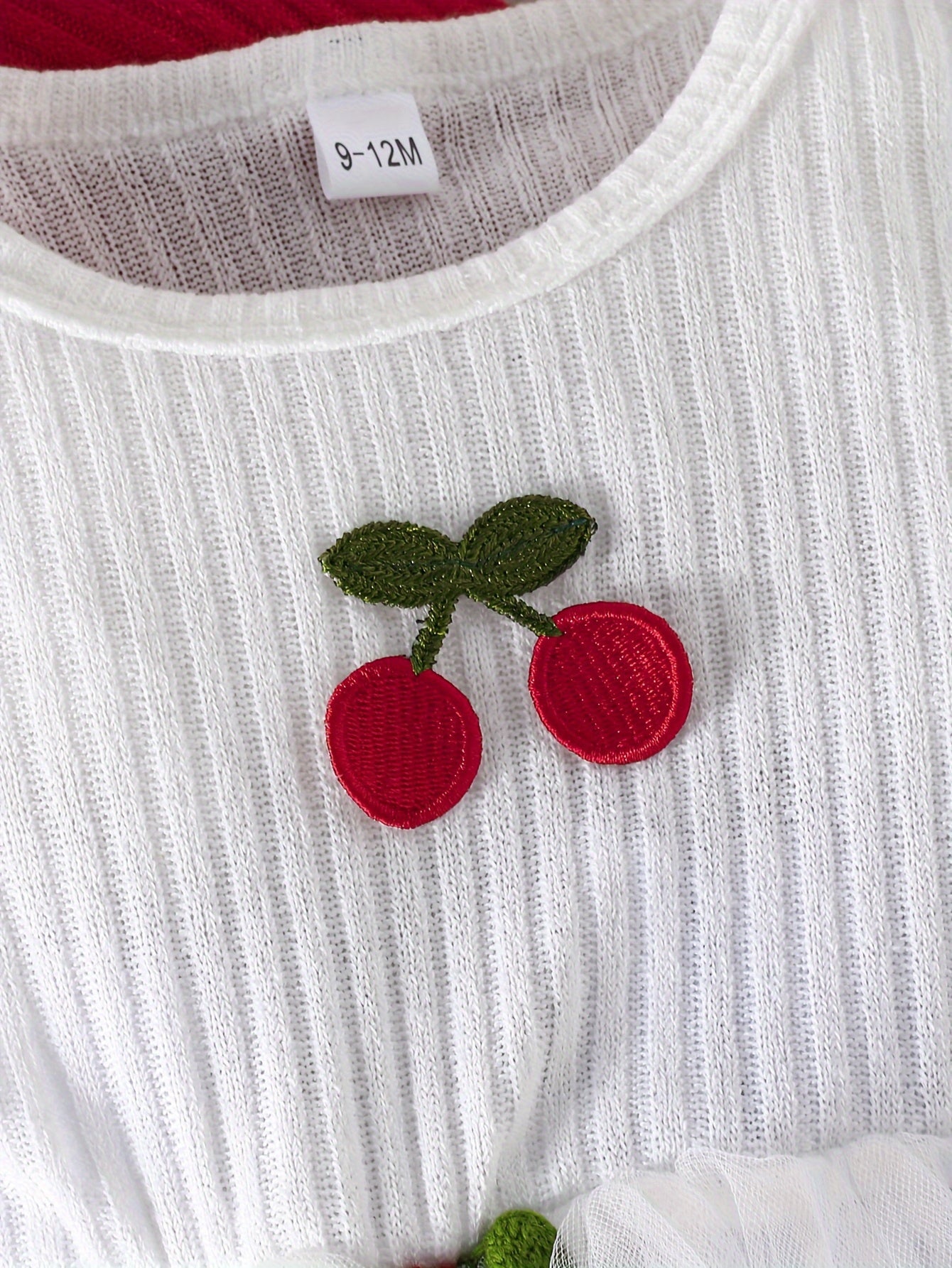 Girls' Set includes a long sleeve ruffle top with cherry embroidered mesh dress. Made of polyester knit fabric with a regular fit hooded placket. Cute fruit & vegetable pattern. Short