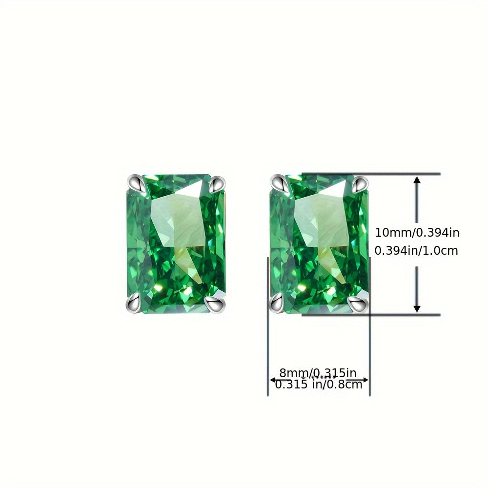 Stylish and elegant Women's Stud Earrings featuring 8 Carat Emerald Green Zirconia with Excellent Quality Sparkle Ice Cut, set in S925 Silver Plated with Platinum and Gold Mosaic. A popular and fashionable choice for women.