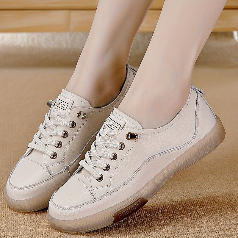 Women's casual lace up sneakers in a solid color, comfortable for outdoor wear.