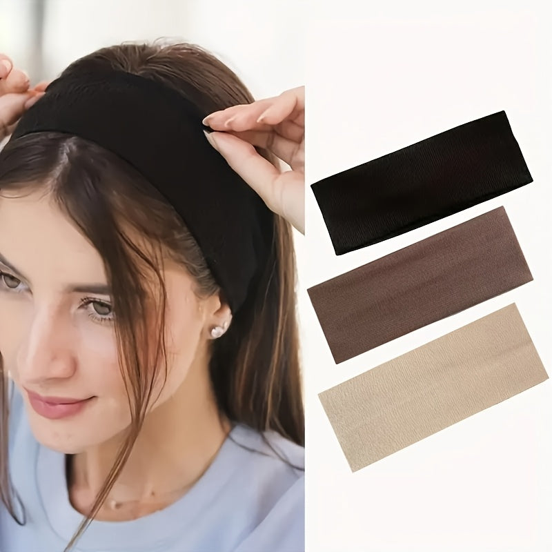 3 Women’s Anti-Slip Headbands for Yoga, Running, and Cycling in Black, Dark Brown, and Light Beige - Comfortable and Stylish for Outdoor Activities.