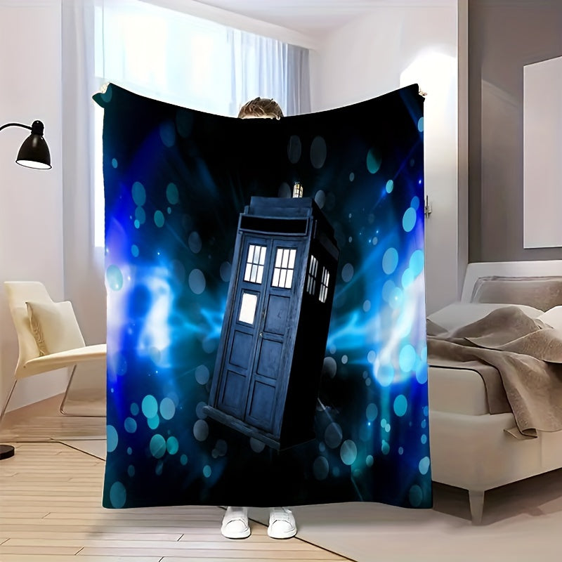 1 Piece of Mysterious TARDIS Space Pattern Flannel Throw Blanket in Mission-and-Shaker Style, Made of Machine Washable, Tear & Stain Resistant 100% Polyester with Digital Print. Provides All-Season Comfort and Multipurpose Quilted Bedding.