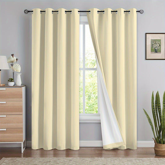 2 blackout curtains for home décor, 100% full blackout with white lining, 54x84 inches, off-white.