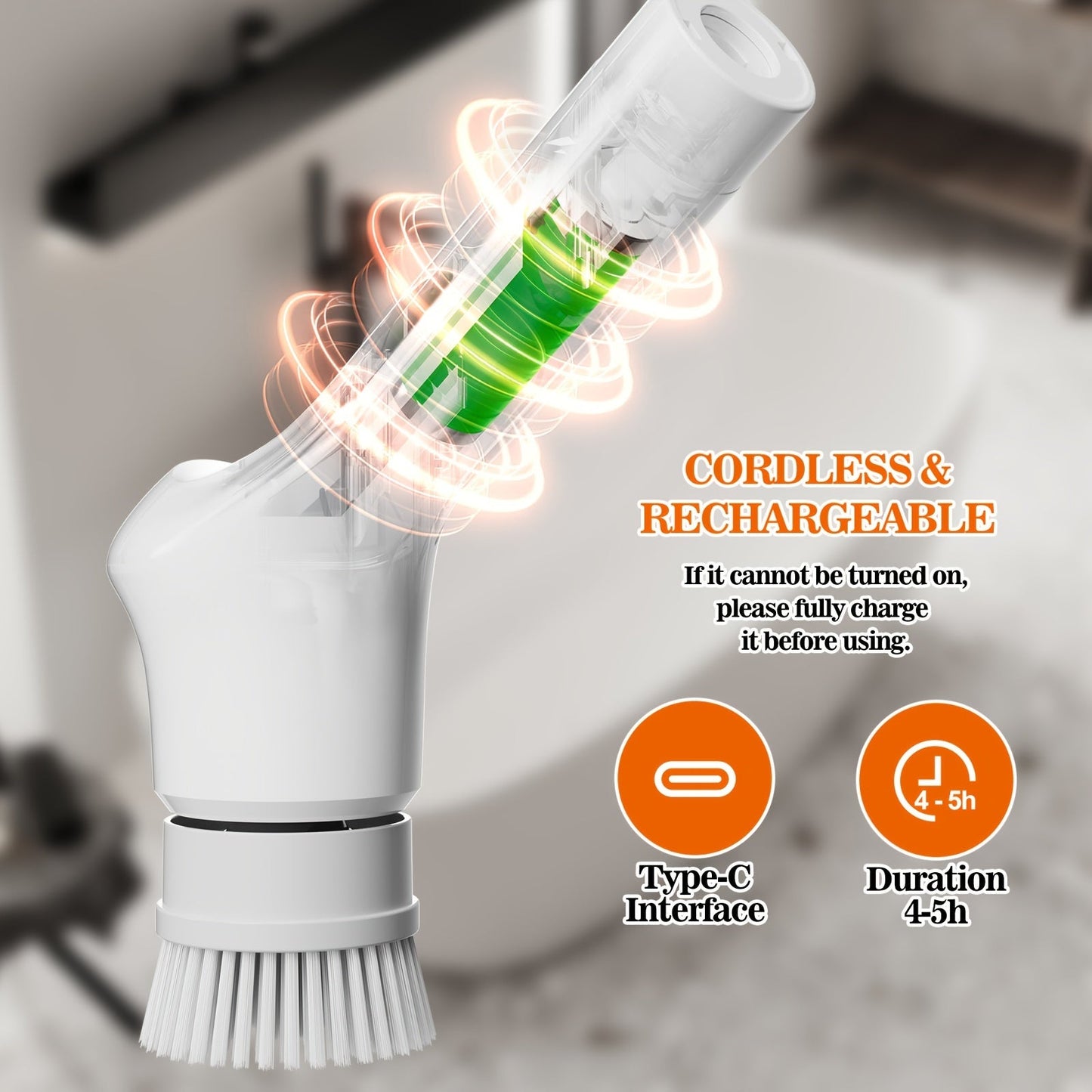 Introducing the IAGREEA Electric Rotating Cleaning Brush! This cordless cleaning brush comes with an adjustable extension arm and 9 replaceable cleaning heads. With 2-speed settings, this electric shower brush is perfect for cleaning bathtubs, tiles