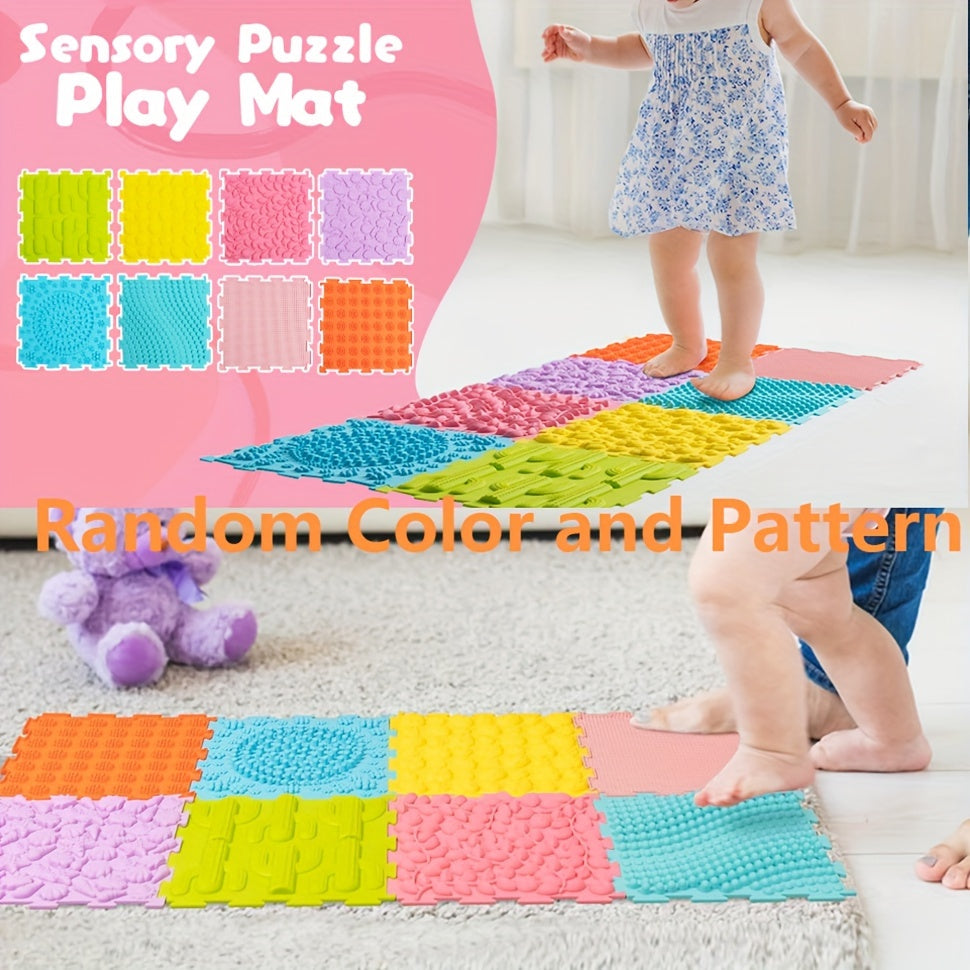 Set of 8 Play Mats, Interlocking Tiles for Sensory Massage Game, Suitable for Ages 0-8, Waterproof and Non-Toxic Rubber Floor Puzzle Mat, Perfect for Indoor or Outdoor Play Area.