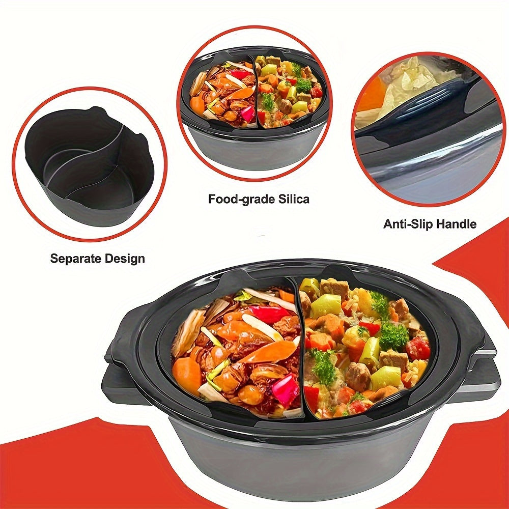 Accessory for 6-Quart Slow Cooker: Insert Liner Compatible with 6 QT Crock Pot, Dual Compartment Reusable Silicone Divider for Separate Cooking, Dishwasher Safe, BPA-Free Food Separator