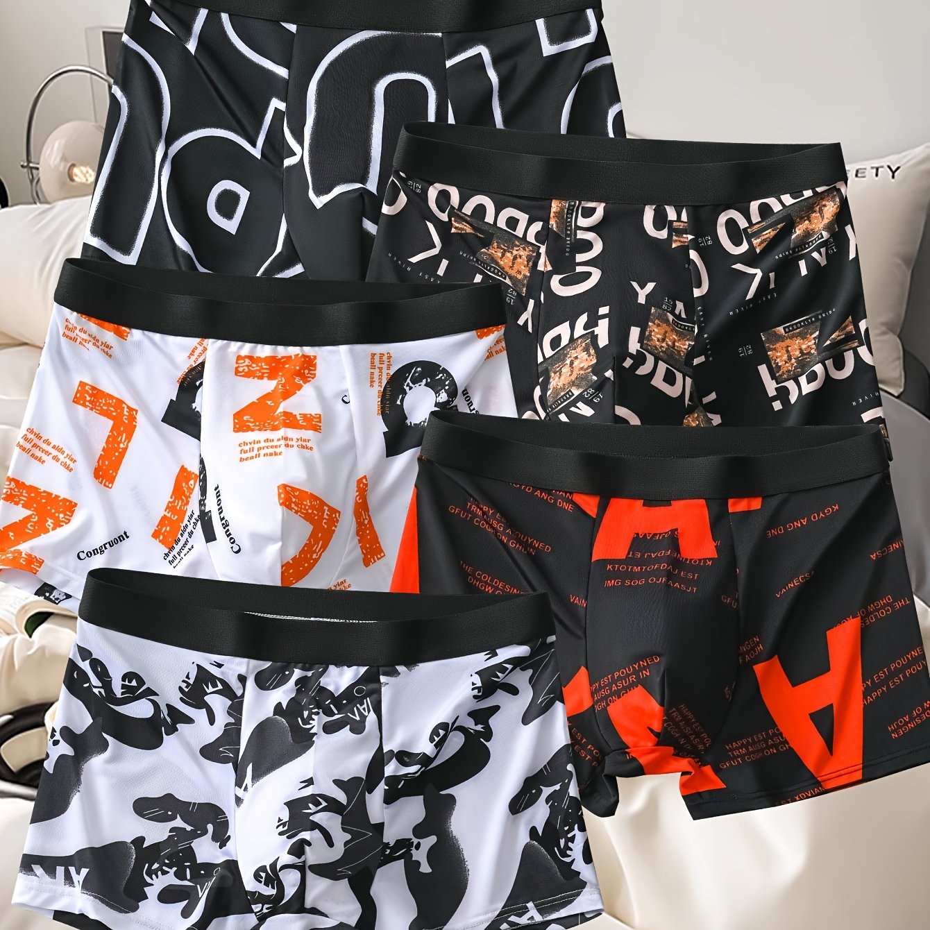 5 Men's Fashion Boxer Briefs with Trendy Print | Soft Polyester Blend for Comfort