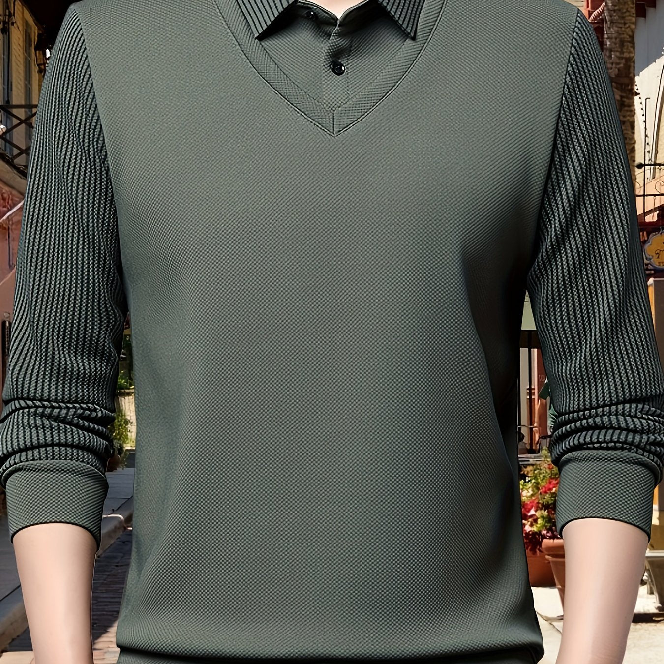 Men's long-sleeve golf shirt with breathable fabric for spring/fall wear.