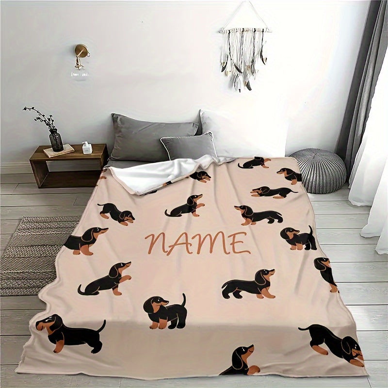 Personalized Dachshund Pattern Flannel Blanket - Custom Name, Perfect for Holidays, Birthdays, and More! Great for Outdoor Activities, Living Room Decor, and Office Pet Blanket. Ideal Gift for Best Friends!