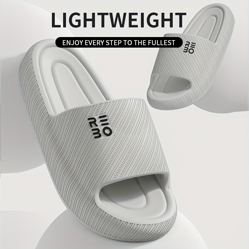 Women's Summer 2024 EVA Slide Sandals in Black and White, Non-Slip with Thick Sole for indoor use, Textured Design.