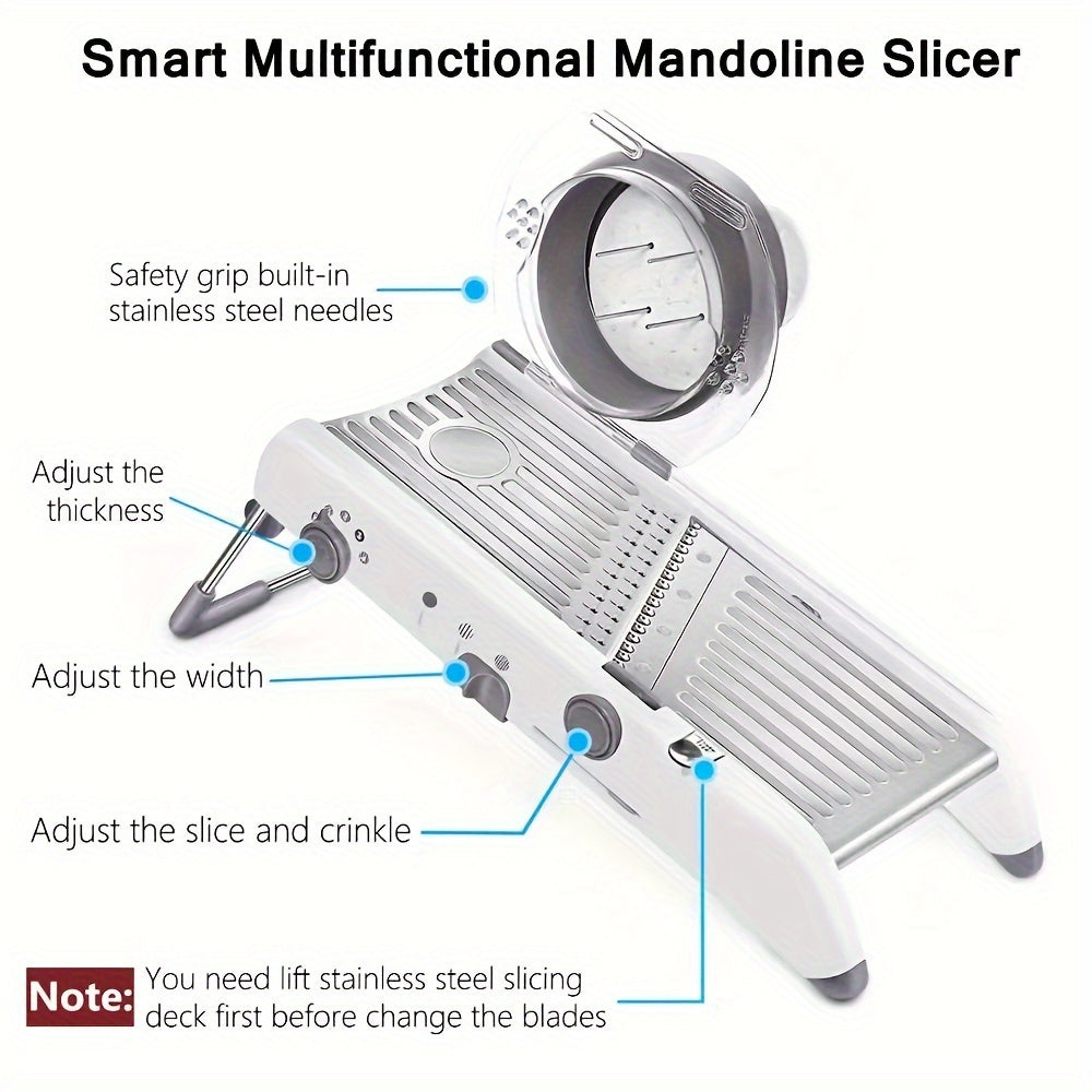 Versatile Food Preparation Accessory: Manual Mandoline Slicer with Stainless Steel Blades and PC Body for Slicing, Dicing, and Chopping Various Vegetables in the Kitchen