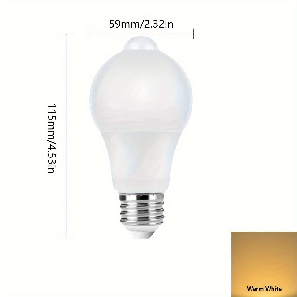 4pcs PIR motion sensor LED light bulbs with 220V E27 6W, 9W, 12W options for indoor security lighting in home, garage, and pathways.