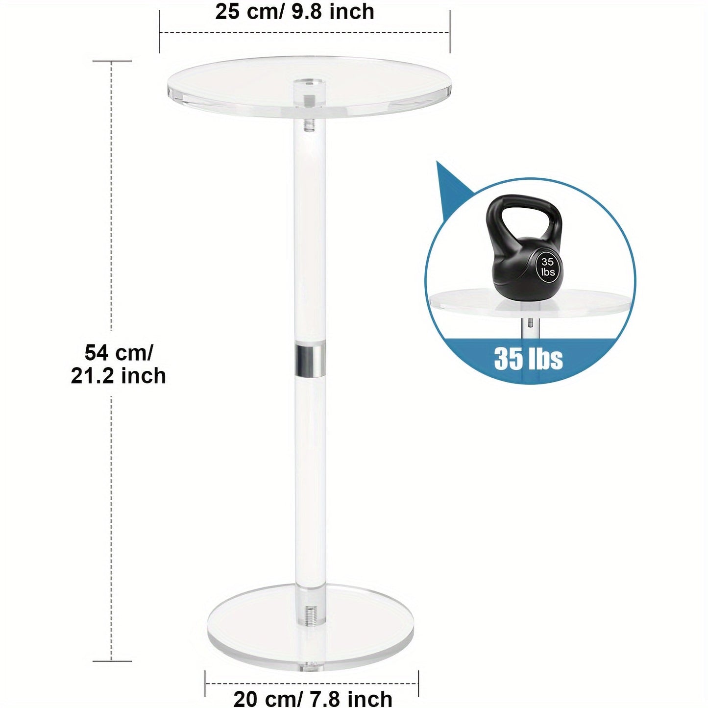 Sleek Clear Acrylic Round End Table - 24.89cm, Perfect for Small Spaces in Living Room, Bedroom, and Beyond - Durable and Simple to Assemble