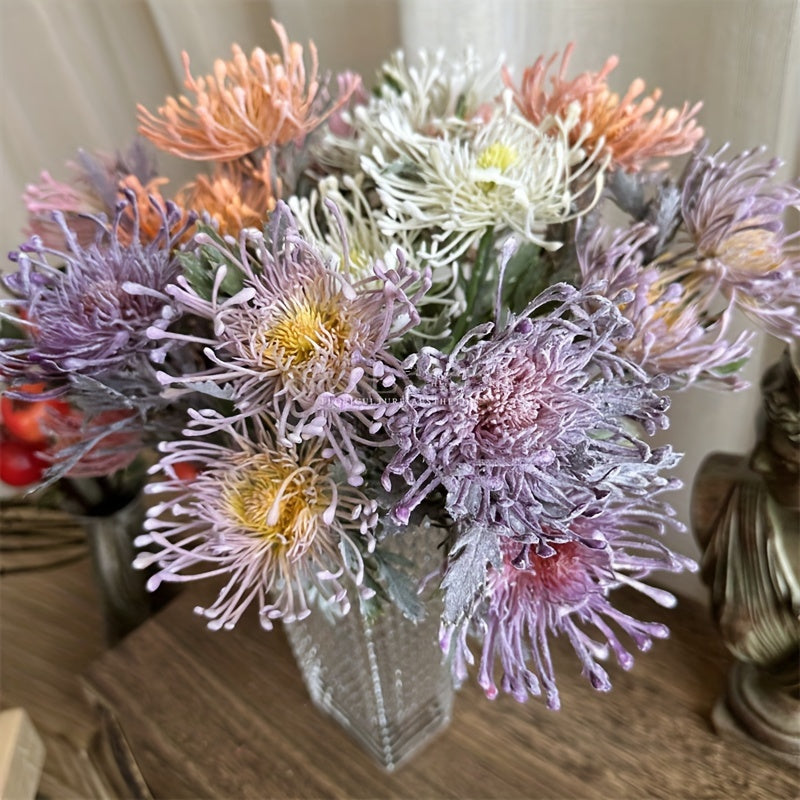 1 lifelike artificial chrysanthemum with 2 blooms - ideal for weddings, engagements, and home decor. Perfect for tabletops and photography props.