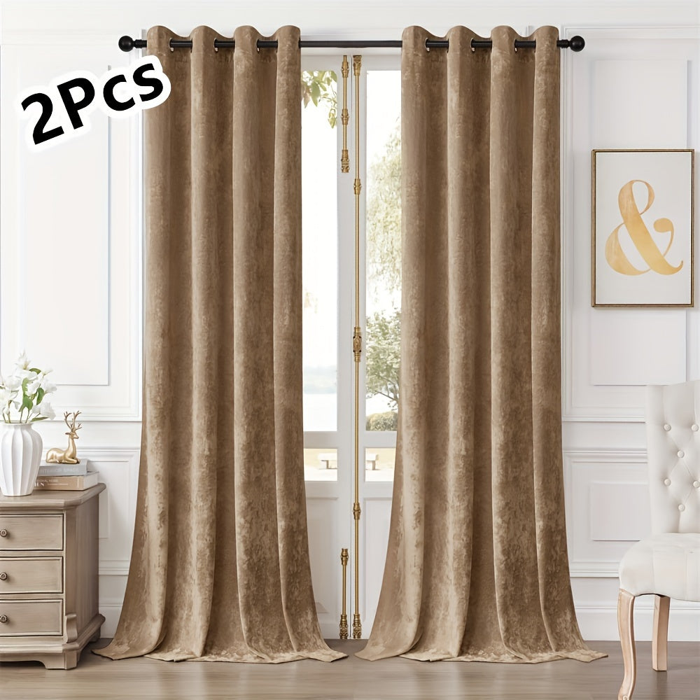 Pair of 2 crushed velvet curtains with heat and sound insulation, ideal for living room, bedroom, and office.