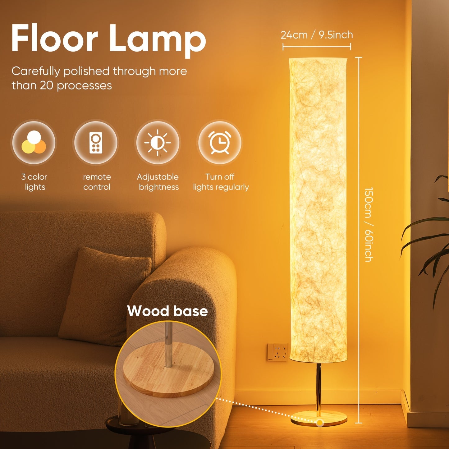 1pc minimalist design 152.4 cm floor lamp with warm 3000K LED light and special fabric sunshade. Ideal for living room or bedroom. Great for New Year or Valentine's Day gifts.