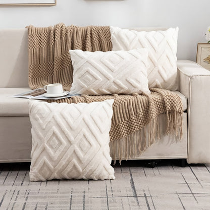 Soft velvet diamond check pillow cover, ideal for office sofa and headboard decor. Machine washable with zip closure (pillow insert not included). Perfect for couch pillows.