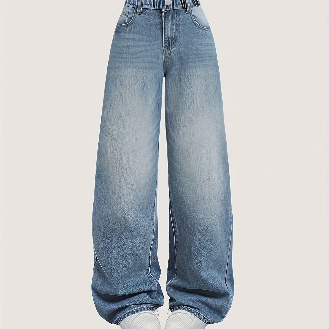 Casual weekend style jeans for teens in solid color, non-stretch denim. Elastic waist, long length, regular fit woven pants made from cotton blend. Suitable for ages 3+.