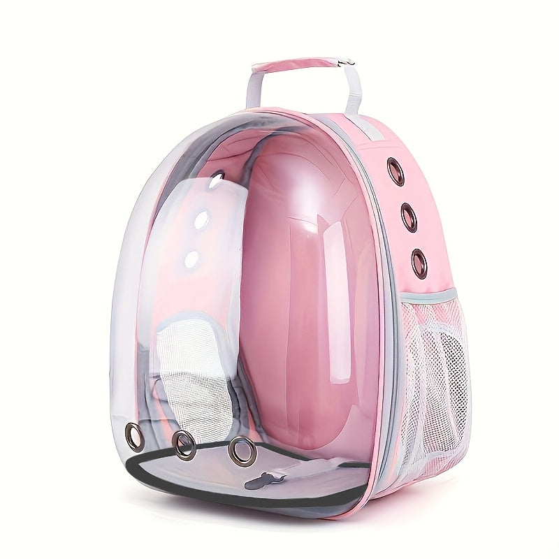 Transparent PVC Pet Backpack Carrier for Cats and Small Dogs with Breathable Space Capsule Design, Zipper Closure, Durable Handle, Ventilation Holes. Ideal for Hiking, Travel, Outdoor Use.