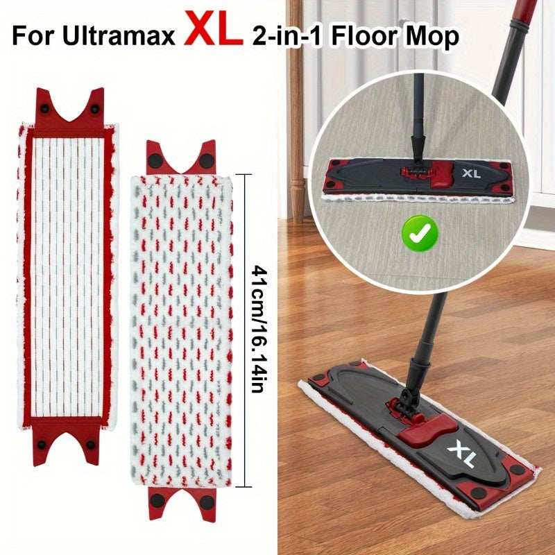 Set of 3 extra-large ultra-absorbent microfiber mop pads, designed for reliable wet/dry cleaning. These pads are durable, washable, and reusable, making them an efficient cleaning solution. Compatible with Velida Ultramax XL.