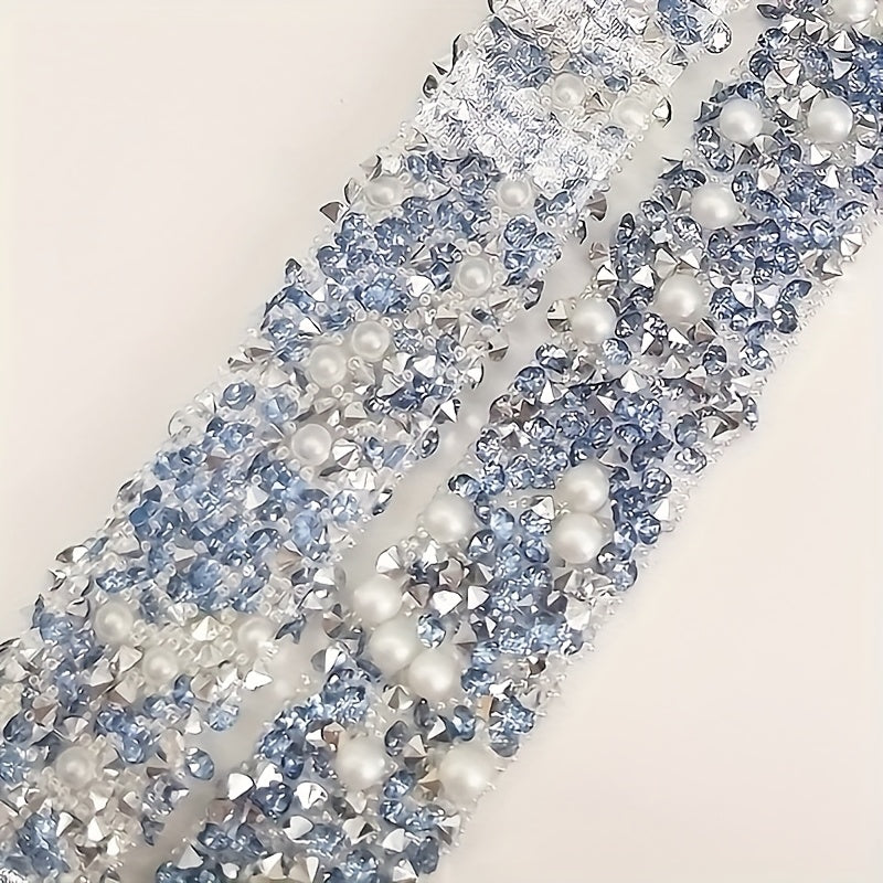 1 roll of self-adhesive crystal rhinestone ribbon for DIY crafts and decorative ornaments. Perfect for dressing up at parties like Easter, New Year, and back-to-school events.