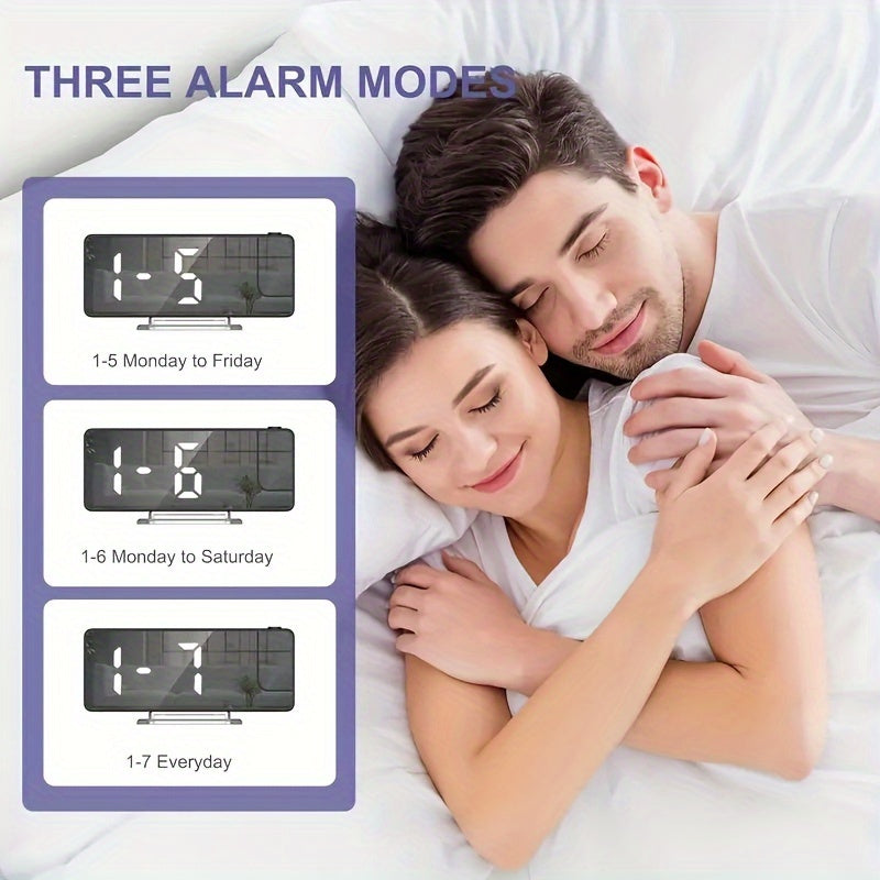 Modern LED Digital Alarm Clock with Projection, Temperature Display, USB Powered, Plastic Rectangle Frame, Flat Crown Shape, ≤36V Operating Voltage