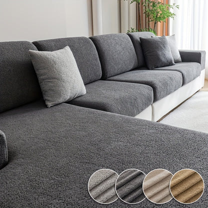 Waterproof stretch sofa cover for all seat sofas, with a modern non-slip design, pet-friendly, and fits L-shaped sofas.