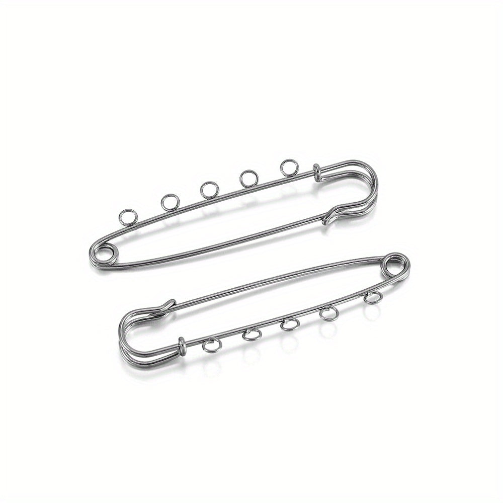 Iron safety brooch kilt pins findings accessories for jewelry making. Pack of 10 pieces measuring 80x20mm with a hole size of 3.5mm.