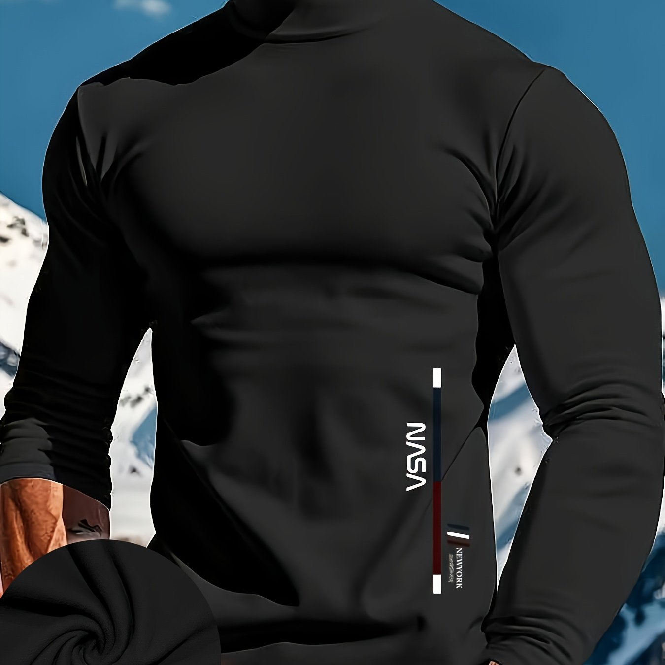 Heuristic High-Neck Thermal Long Sleeve T-Shirt, ideal for outdoor sports. Made with a blend of polyester and spandex, machine washable.