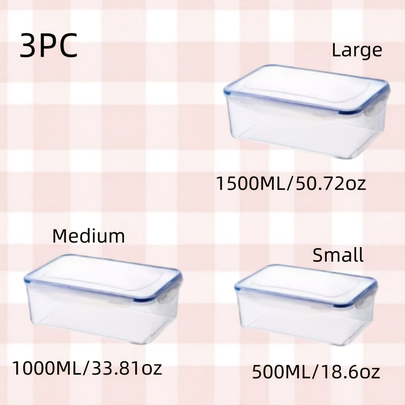 Airtight Plastic Lunch Boxes with Rectangular Design, Heat-Resistant, Sealed Food Storage Containers, Versatile and Reusable, Includes Snap-On Lids, Ideal for Kitchen, Refrigerator, Microwave, and Travel, Available in 4 Different Sizes.