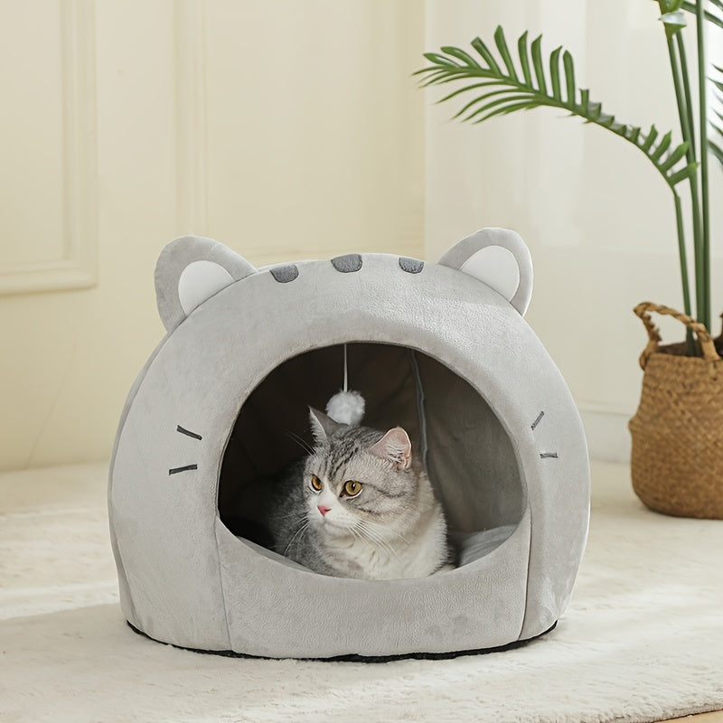 Soft and breathable polyester cat bed for all seasons. Classic style with cushion mat, ideal for small to large cats.