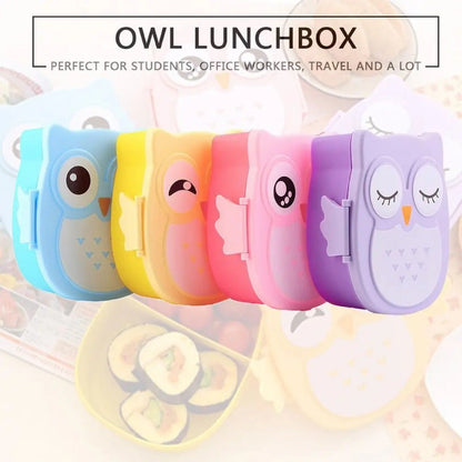 Convenient Lunch Box decorated with a Cartoon Owl, crafted from BPA-free plastic, perfect for Picnics or School, and includes separate compartments for organization.