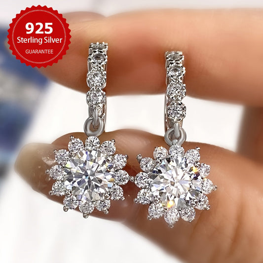 Luxurious 2-Carat Sunflower Pendant and Earrings Set featuring Mozambique Stones set in 925 Sterling Silver, Perfect for Weddings and Valentine's Day. A Luxurious Jewelry Gift for Women and Girls.