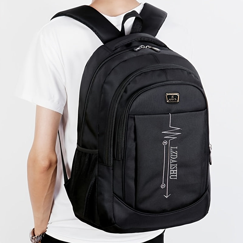 Men's casual nylon backpack, ideal for daily commute, travel, and high school, featuring a laptop compartment, drawstring closure, and school bag design.