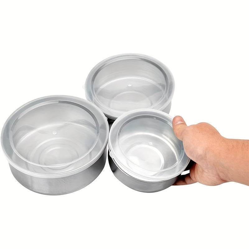 5 stainless steel storage containers with clear lids for home and kitchen organization.