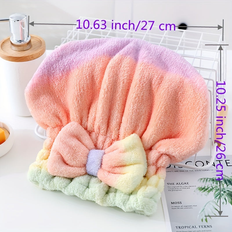 Soft coral fleece hair towel with cute bow, quick-dry, princess hat design in pastel colors, 300 GSM, hand wash only.