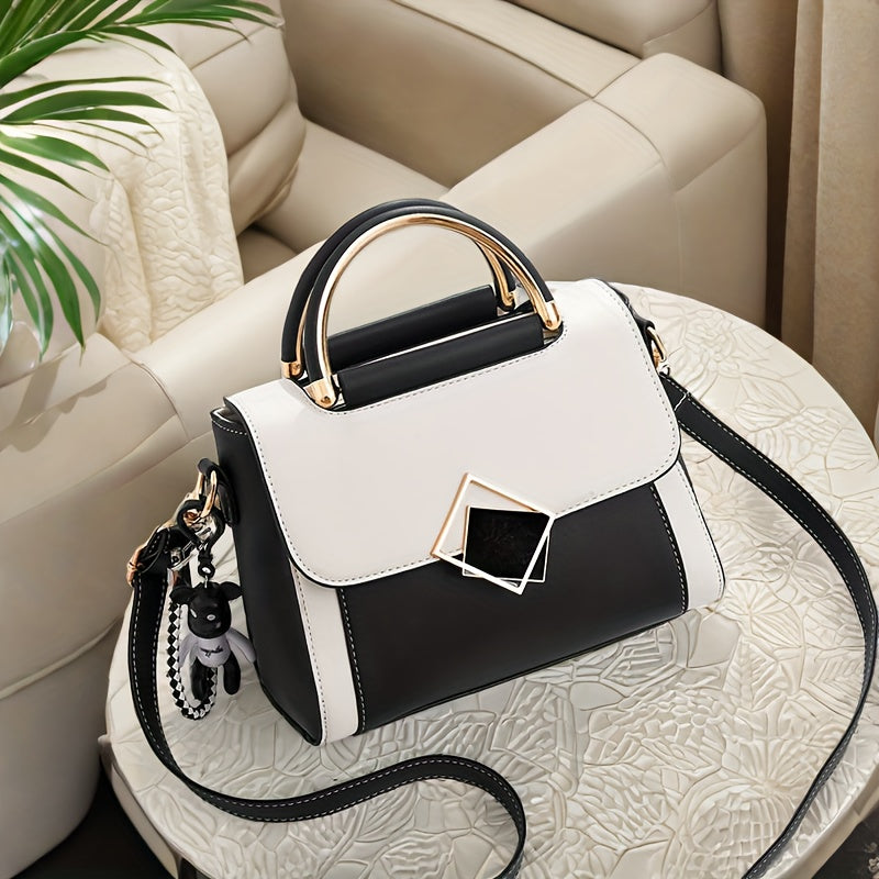 Women's Elegant Messenger Bag in a Solid Color with Adjustable Strap, Stain Resistant, Magnetic Closure, Polyester Lined, Trendy Shoulder Bag for Work and Outings - 2024 New Arrival