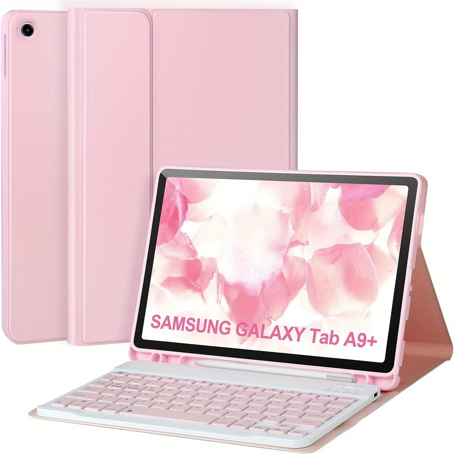 Keyboard cover for Samsung Galaxy Tab A9+/Plus 27.94cm 2023 (SM-X210/X216/X218) with S Pen holder, removable keyboard and auto wake/sleep functionality.