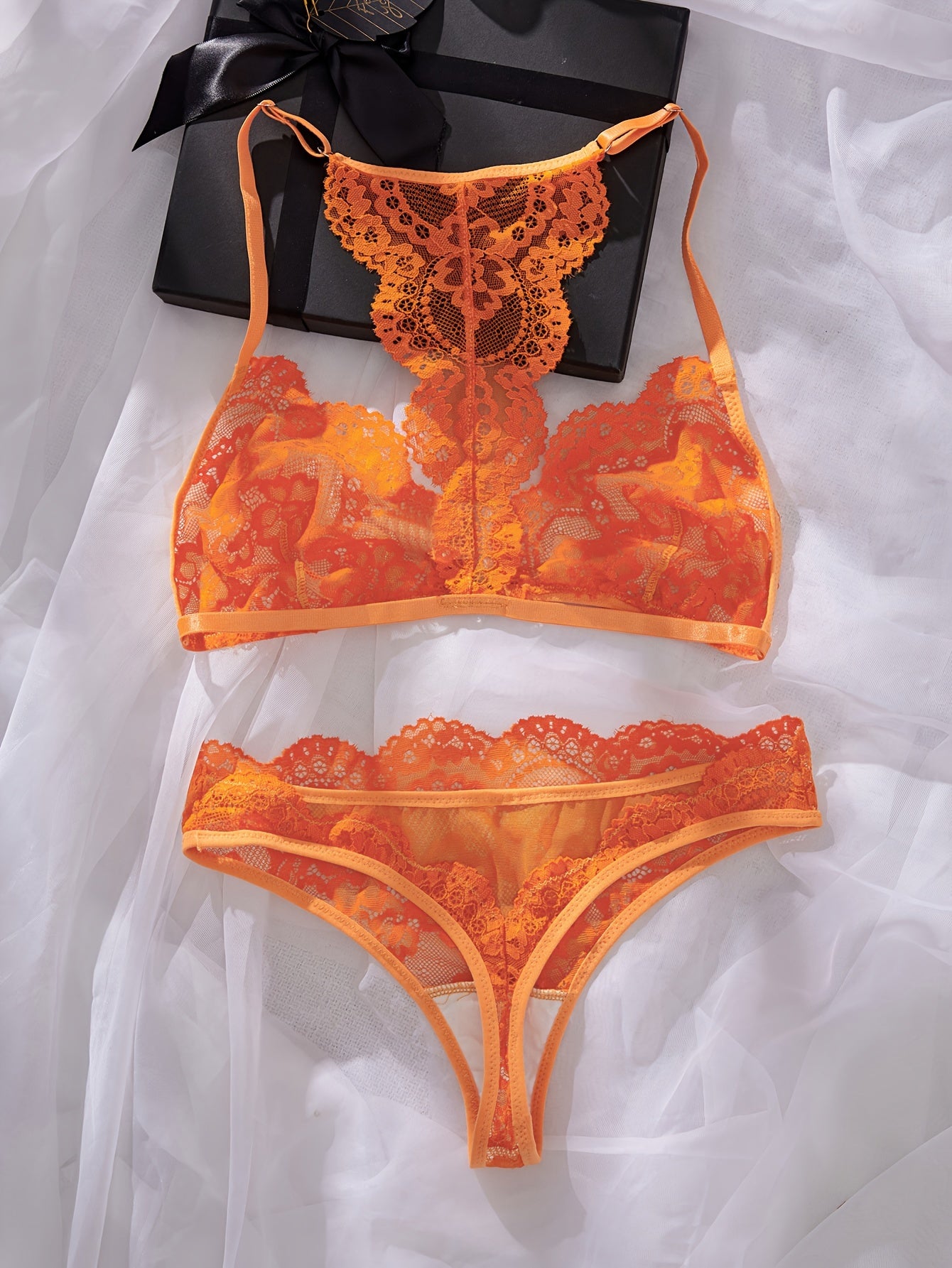 Floral lace cami bra and panties set for women's lingerie.