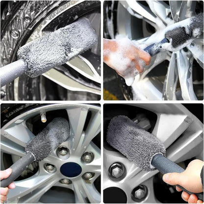 Polyester Car Wash Kit includes 11 pieces for interior and exterior care, with tire brushes, microfiber cleaning mitts, scratch removal pads, and detailing sponges.