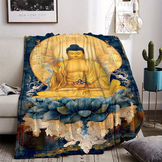 Vintage Buddha Flannel Blanket: Stay Cozy and Warm All Year Round with This Super Soft Nap Blanket - Featuring a Unique Lotus Flower Design - Ideal for Birthdays or Gifting to Friends