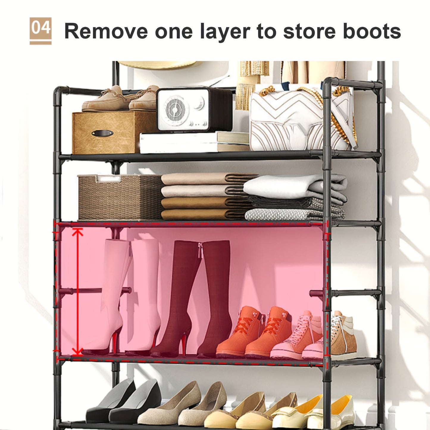 Multi-functional 4/5-Tier Entryway Organizer featuring a Shoe Rack and Hooks - Excellent for storing Keys, Coats, Hats, and Umbrellas - Great for use in Home, Office, or Dormitory Settings.