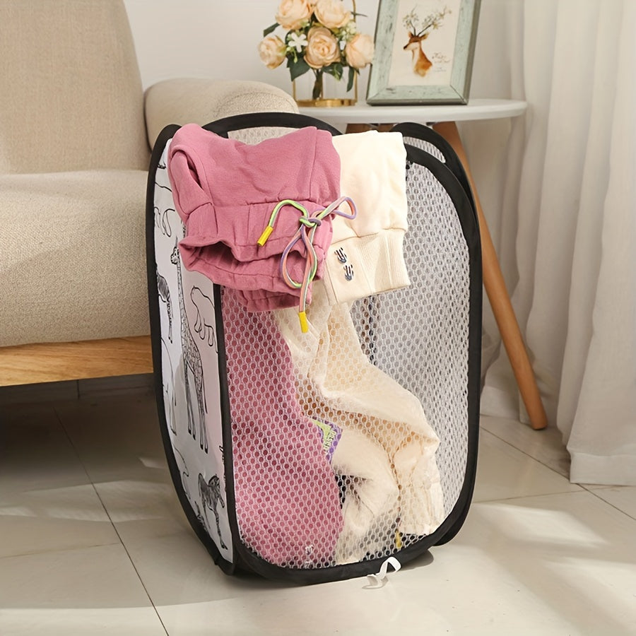 Transform your space with this charming Cartoon-Themed Laundry Hamper! Featuring convenient handles and a foldable design, this versatile Mesh Storage Basket is ideal for organizing clothes, toys, and more. Perfect for keeping your bathroom, bedroom, or