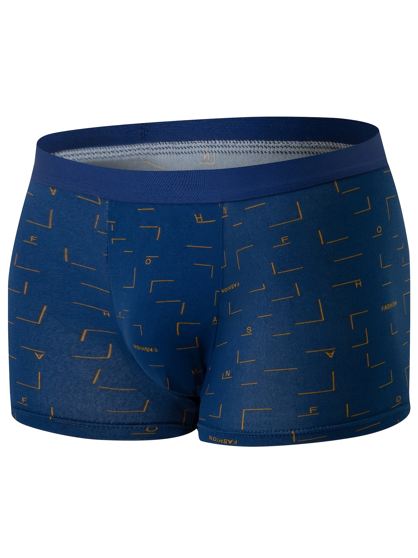 Men's polyester underwear with geometric pattern, slight stretch, knit fabric, 115g/m².