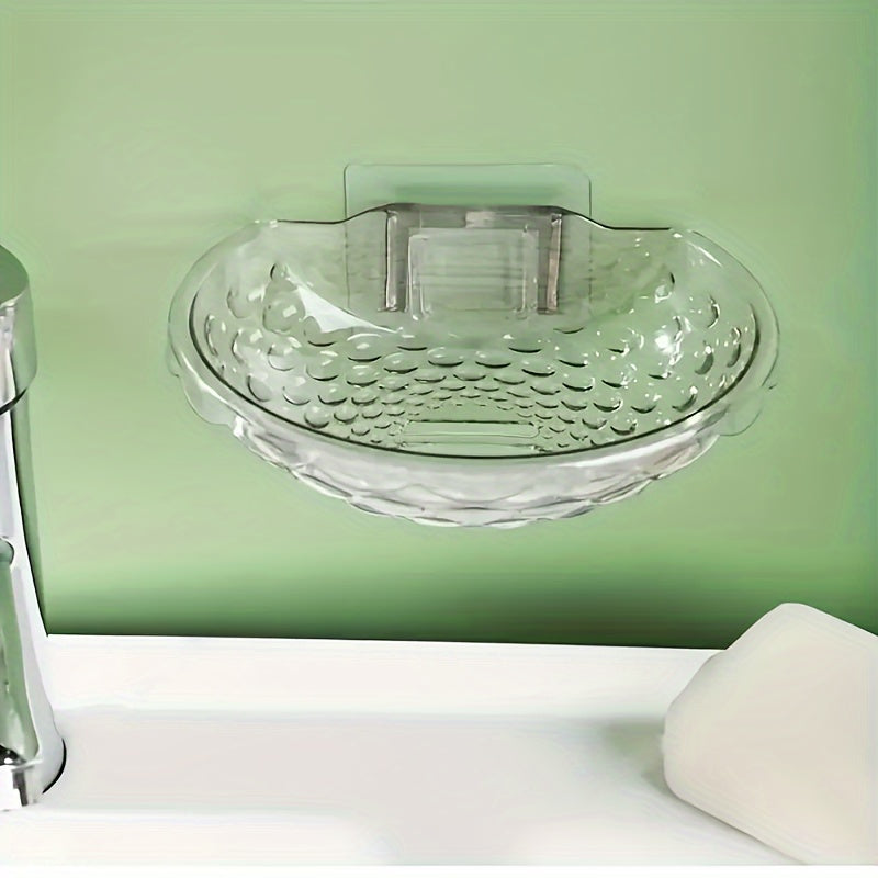 Wall-mounted transparent soap dish, no drilling needed, for storing soap in bathroom (13.46x7.87x3.48cm)