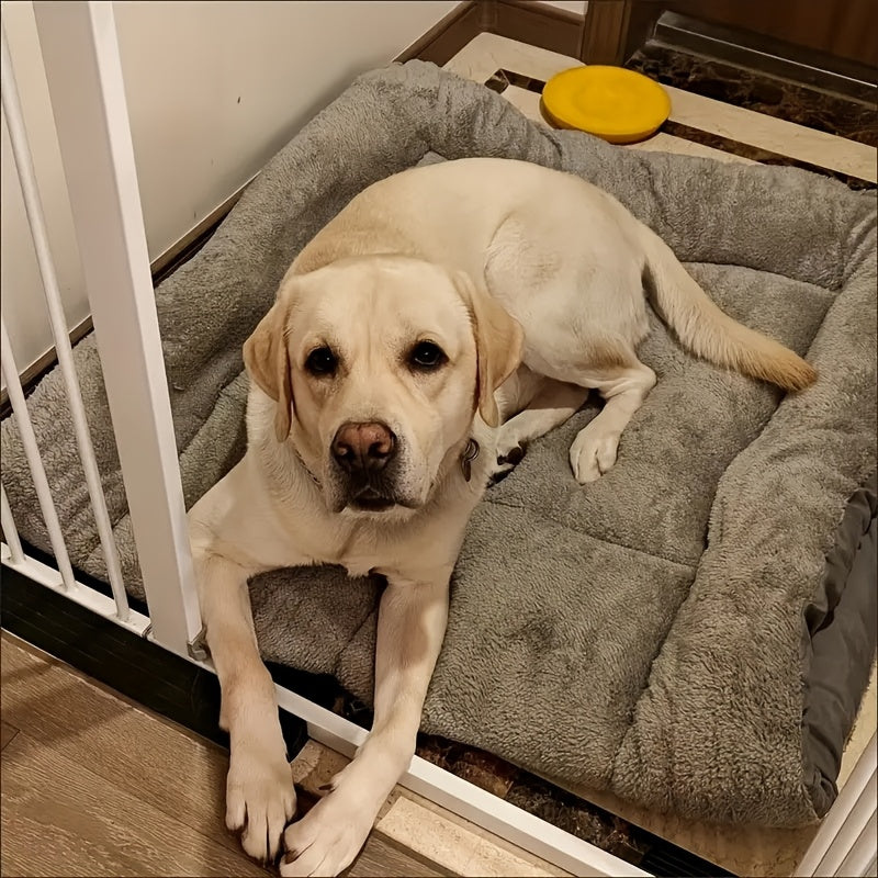 Large plush dog bed for small to large breeds, with non-slip bottom and checkered design for comfort.